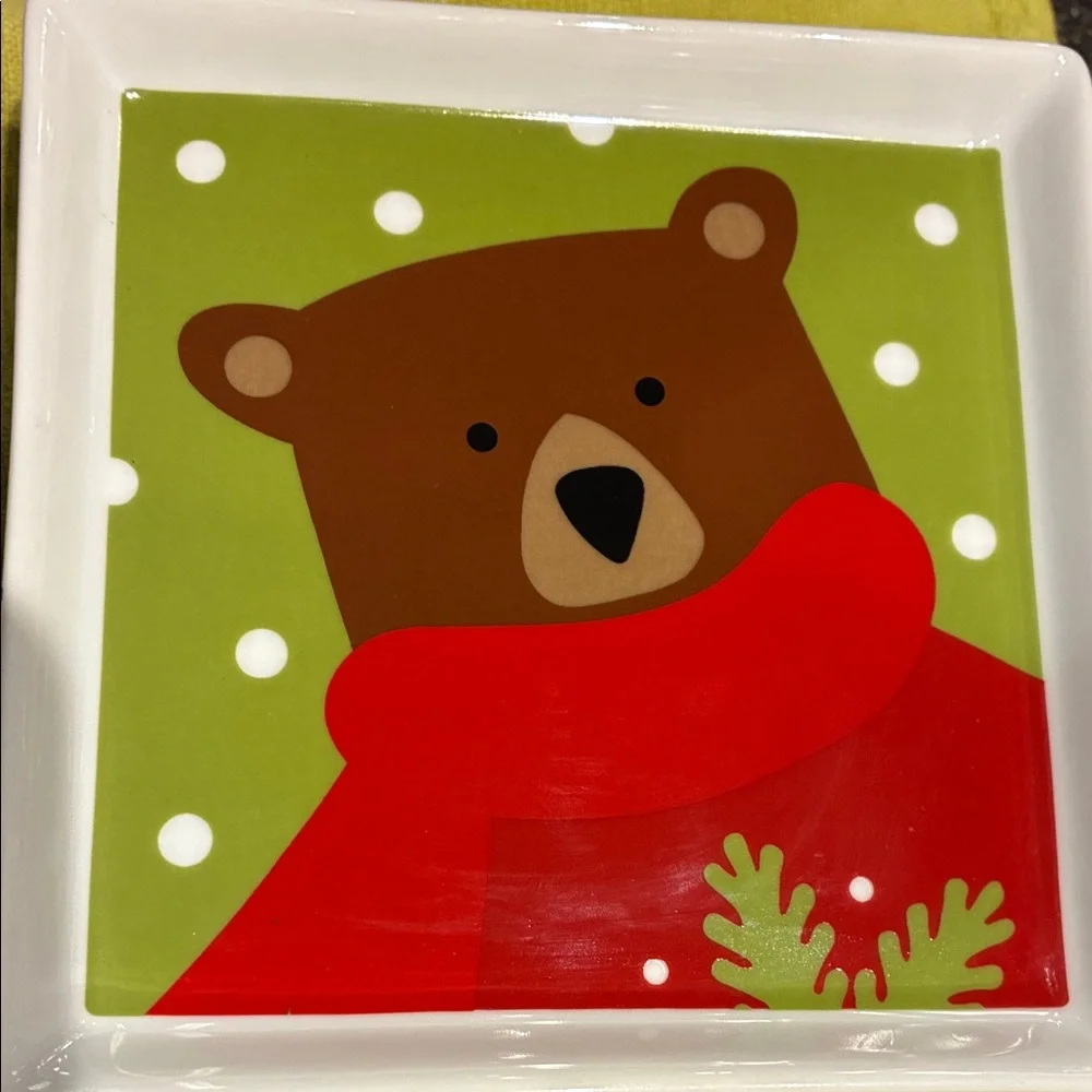 Crate&Barrel Holiday Animal Plates - Red, Green, White